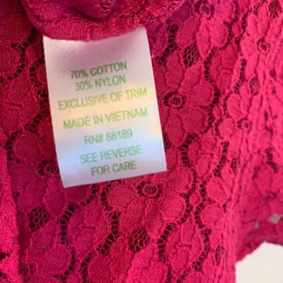 Lilly Pulitzer sz S Hot Pink Poppy Floral Sheer Lace Short Sleeve Top Fuchsia - Picture 7 of 8